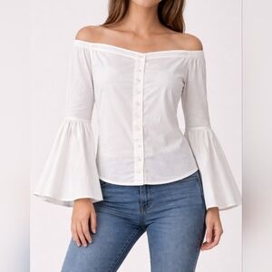 Free People White Sheer Button Front Ruffle Sleeve Blouse Boho Size S